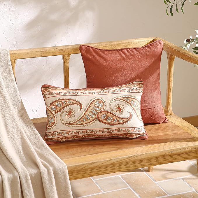 ISAENNE Designer Elegant Linen Throw Pillow Cover,Set of 4-Chauffrey ABAC | French Cottage Pillow Cover,Concealed Zipper,Cashew Pattern,Sofas,Bedroom,Living Room,Lounge Chairs,All Season Home Decor