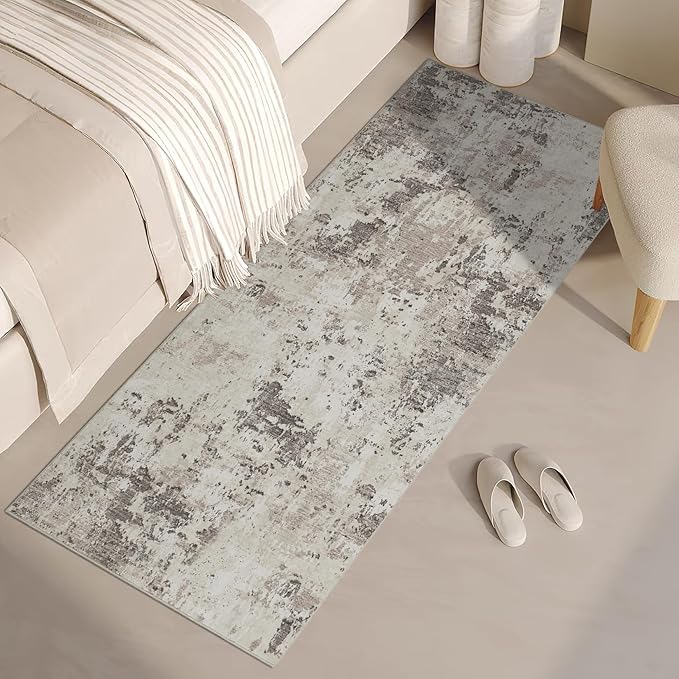 ROYHOME Modern Abstract 2x6 Runner Rug Washable Non Slip Stain Resistant Rug for Hallway Kitchen Bedroom Non Shedding Low Pile Indoor Floor Cover,Brown Grey