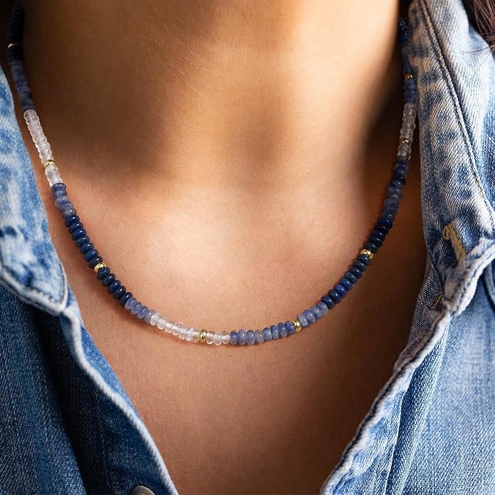KELORIS PATH Beaded Necklace for Women, Colorful Gemstone Boho Bead Choker for Beach, Trendy Summer Natural Stone Jewelry Gifts