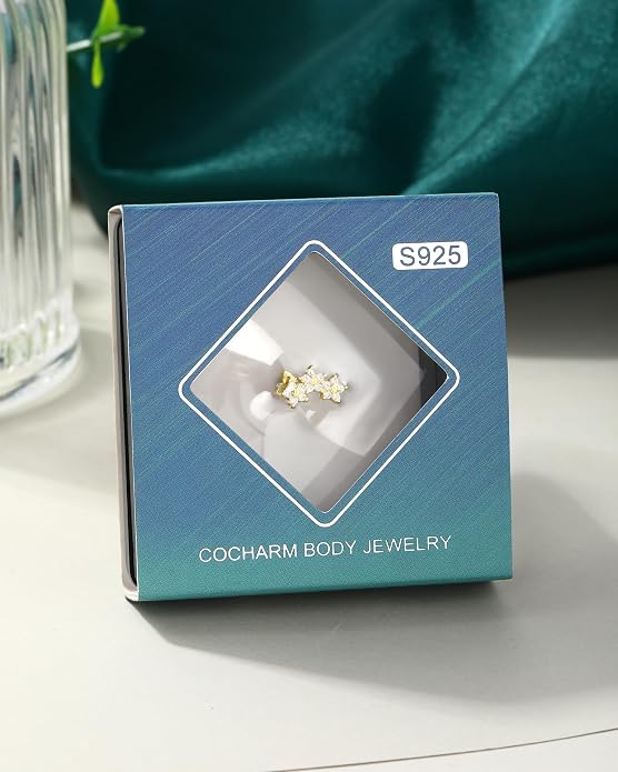 COCHARM 14K Gold Plated Flat Back Cartilage Earrings Stud, 925 Sterling Silver Helix Earrings Stud, 16G Internally Thread Tragus Piercing Jewelry