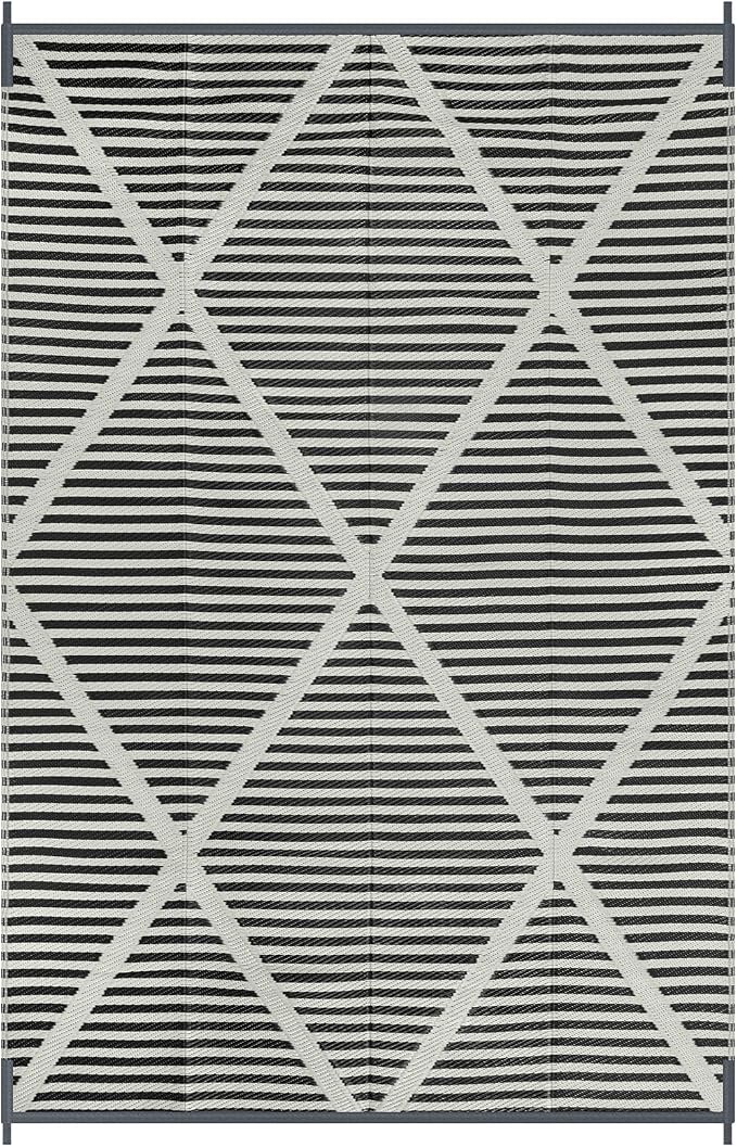 Lahome 6x9 Outdoor Plastic Straw Rug, Plastic Straw Reversible Camping Rug for Tent, Large Weatherproof Outside Carpet for Rv Beach Backyard Balcony Deck, Grey 6'x9'