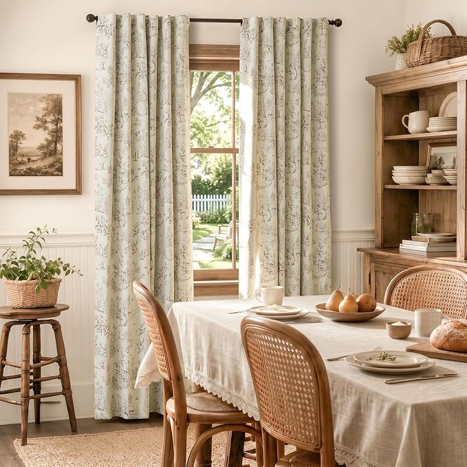 jinchan Taupe Blackout Curtains 84 Inch Whimsical Back Tab 2 Panels | Room darkening,nursery kids bedroom,privacy,whimsical,cottagecore,bunny pattern,botanical,nature-inspired decor