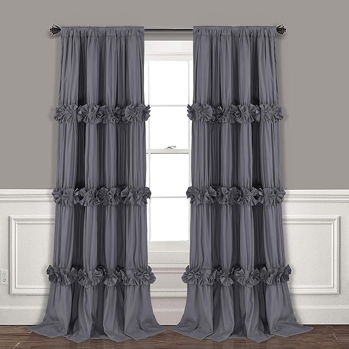 Homechoice Decor Blackout Window Curtains Gray, 54" W x 84" L x 2 Panels | Boho Ruched Thermal Insulated Window Treatments with 3 Rows of Butterfly Flowers, Rustic Rod Pocket Drapes for Room (LQ-30)