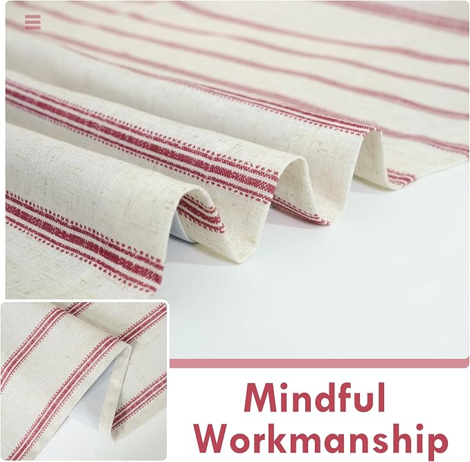 DriftAway Farmhouse Stripe Blackout Curtains, W52xL63, Red | Blackout, Linen Texture, Stripe Pattern, Rod Pocket & Back Tab, Two Layers, Bedroom Living Room Use, Sound Reducing Design