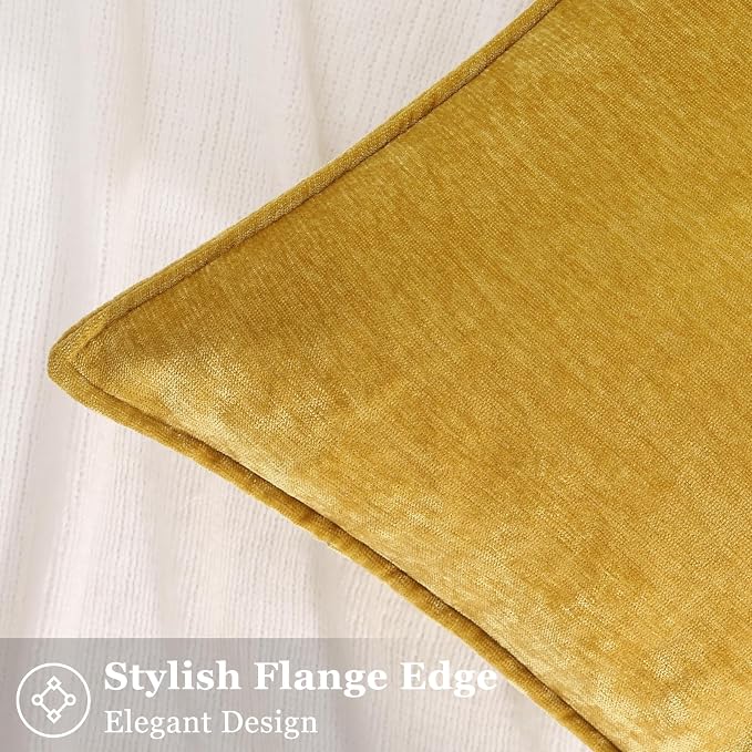 decorUhome Chenille Mineral Yellow Throw Pillow Covers 18x18 Set of 2 | Fall Soft Couch Decorative Modern Velvet Pillow Cases with Elegant Design for Sofa Bed Living Room Home Decor