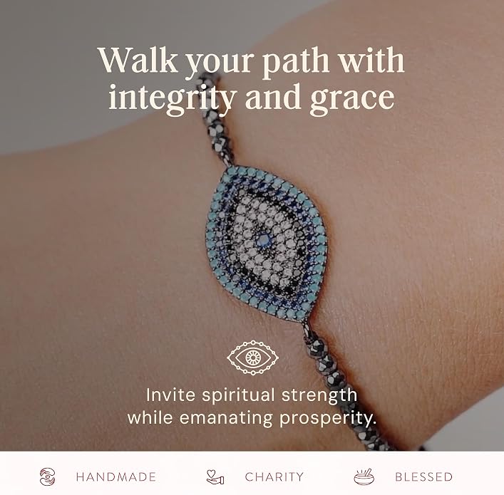 KARMA AND LUCK - Walk with Integrity - Women's Genuine Hematite Stones Gold Tone 5.5" to 7.5" Bracelet with Adjustable Drawstring Closure Handmade in Southeast Asia