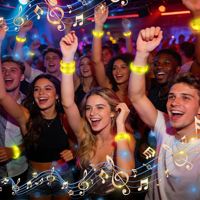 24 Pack Light UP Bracelets Sound Activated Flashing Wristbands Music Control Glow in the Dark Bracelets for Rave Game Prizes Carnival Concerts Night Events Mardi Gras Party Favors