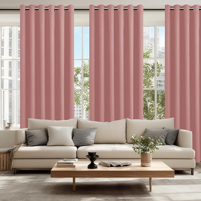 Hiasan Room Darkening Curtains for Bedroom, 70 x 84 Inches - Thermal Insulated & Energy Saving Window Drapes for Living Room/Dorm Room, Set of 2 Panels Sewn with Tiebacks, Dusty Rose