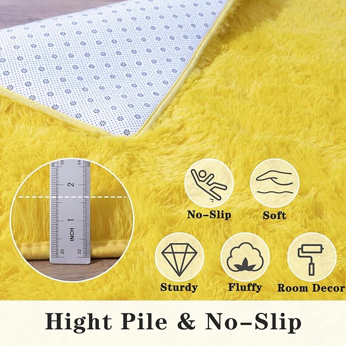Dssimo Yellow Rug for Bedroom Living Room, 5x7 Soft Shaggy Area Rugs | Large Plush Fluffy Upgrade Non-Slip Yellow Area Rug for Nursery Kids Room Dorm Room Home Decor, Indoor Plush Floor Carpet