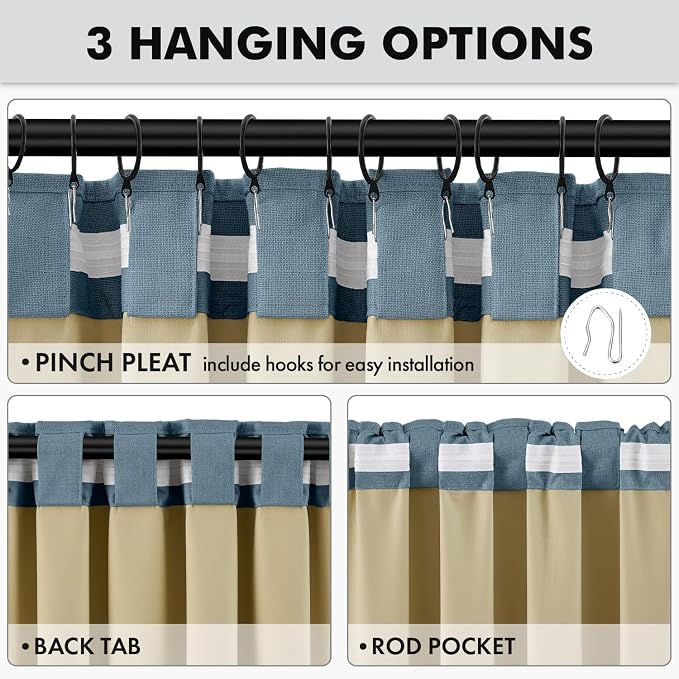 MIULEE 100% Blackout Linen Curtains 42 x 90 Inch Stone Blue 2 Panels | Thermal Insulated, Room Darkening Drapes for Bedroom Living Room, Back Tab Rod Pocket Pinch Pleated, Solid Luxury Decor