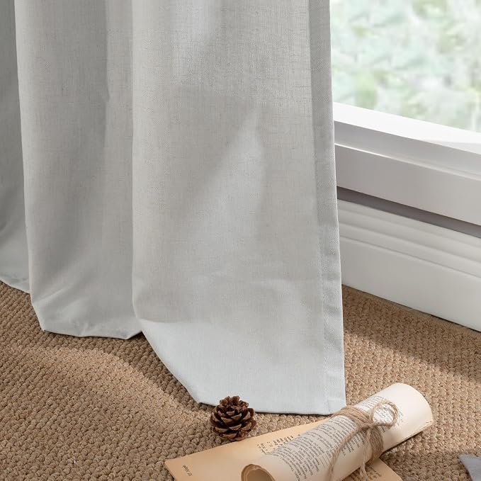 YoungsTex 90 Inches Length Linen Curtains for Living Room 2 Panels, Grey Window Drapes Rustic Burlap with Grommet for Bedroom Dining Country Privacy, 2 Panels, 52 X 90 Inch