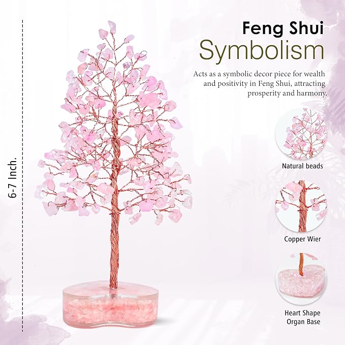 Crocon® Rose Quartz Heart Shape Base Crystal Tree, Birthday Gifts for Women, Healing Crystals Tree of Life, Positive Energy, Good Luck, Home Office Decor Gifts, Gift for Women - Sister Mom & Grandma