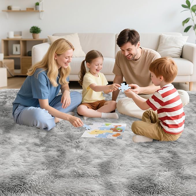 Fluffy 6x9 Grey Rugs for Bedroom Living Room Gray Area Rugs Soft Shag Shaggy Fuzzy Carpets for Boys and Girls Room Kids Dorm Home Decor