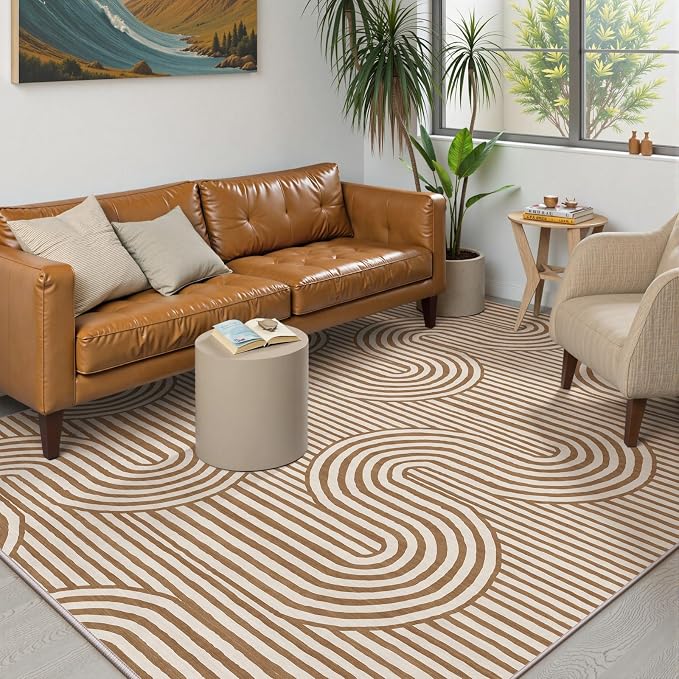 Lahome Modern Washable Rugs 8x10, Khaki Bedroom Rug Kids Rugs for Playroom | Non Slip Soft,Play Room Backing Accent Ultra-Thin Carpet for Nursery Dining Room Classroom Alba
