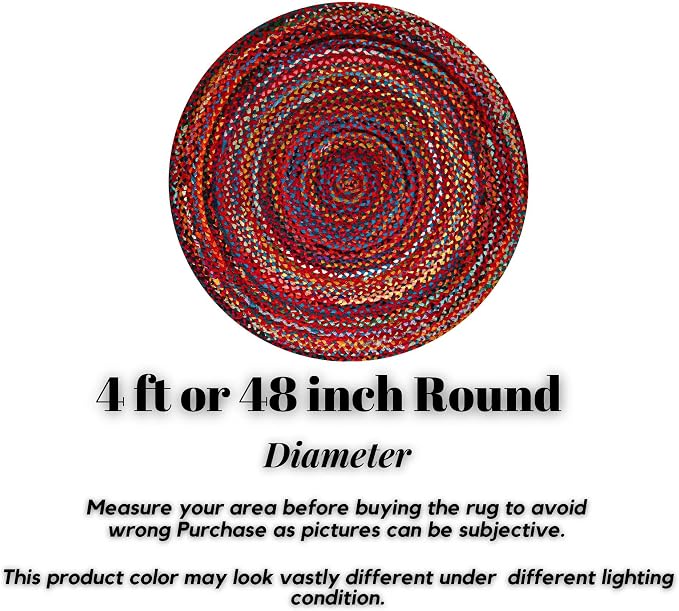 Chindi Rug - Round Rugs 4ft, Woven Multicolor, Bohemian, Recycled Cotton Colorful Boho Rugs for Living Room, Farmhouse, Bedroom, Dining Room, Classroom, Hallway - Round Rug 4ft