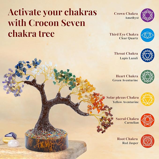 Crocon® 7 Chakra Bonsai Crystal Tree of Life Healing Crystals Home Decor Spiritual Gift, Birthday Gifts for Women, Mom, Sister Housewarming Gifts New Home Meditation Decor, Gift for Her Grandma