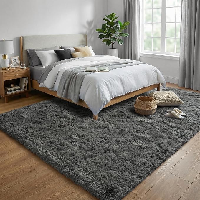 Fluffy 5x7 Area Rugs for Bedroom: Smoky Gray Soft Shag Rug for Living Room, Large Fuzzy Plush Indoor Carpet Non Slip Modern Rug for Nursery Kids Room Dorms Office Home Decor