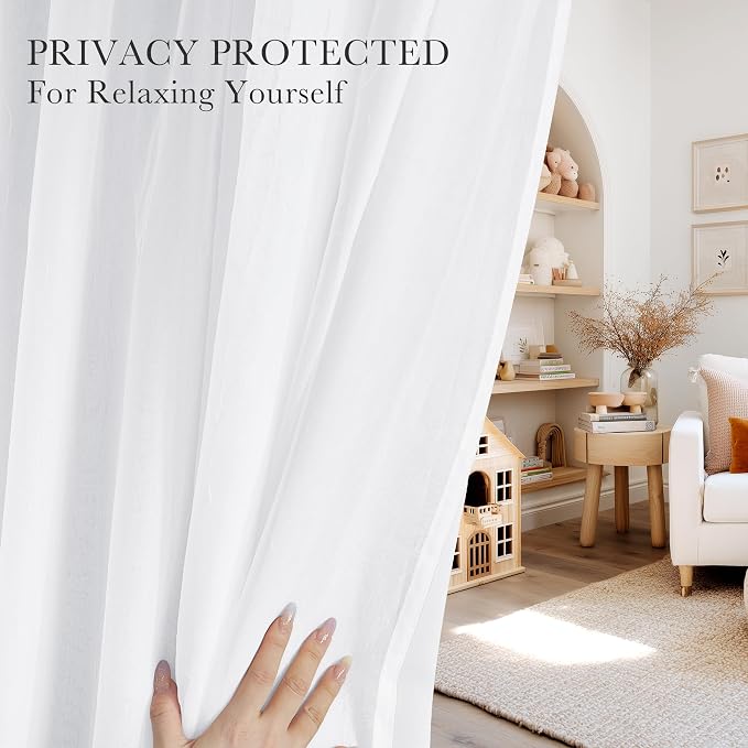 PONY DANCE Pure White Curtains with Sheer Overlay, Grommet Thermal Insulated Mix & Match Double Layer Window Curtains for Living Room, 2 Drape Panels Sewn with Tiebacks, 52W X 63L