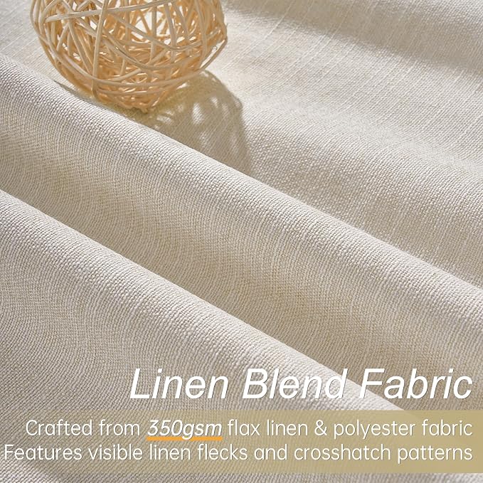 Extra Long 120 Inch Blackout Curtains for Large Window Treatment Natural Farmhouse Thick Linen Texture Sound Proof Drapes Room Divider Pleat Ceiling Track Burg Bedroom 10Ft(W52 xL132 2 Panels)