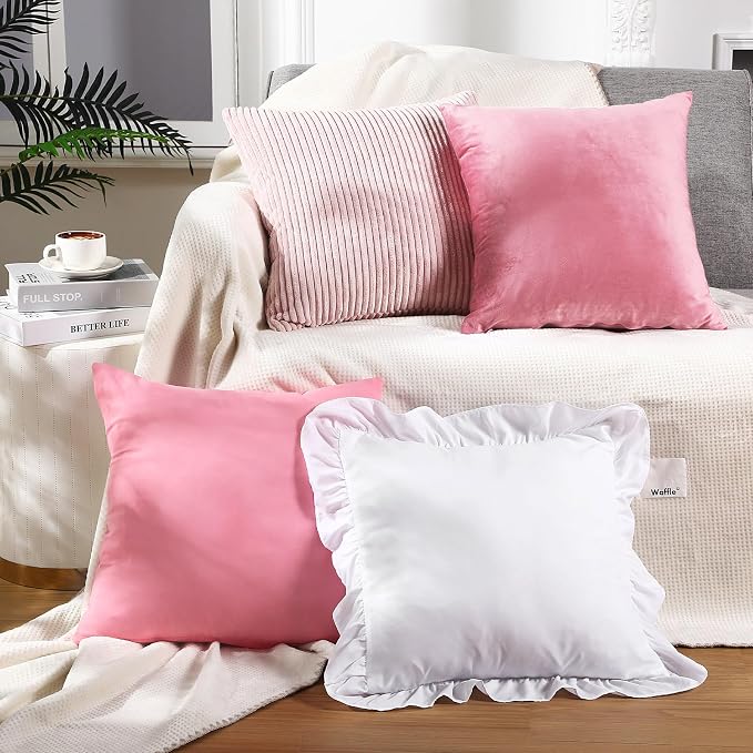Yuntau 16 Pcs Pink Picnic Pillow Covers Only Summer Birthday Party Picnic Set Mordern Cushion Aesthetic Throw Cover 18x18 Inch for Brunch Bachelorette Backyard Beach Couch Bed Sofa Decor