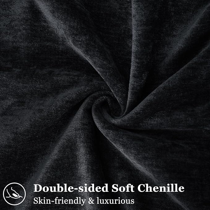 decorUhome Chenille Black Velvet Throw Pillow Covers 24x24 Set of 2 | Fall Soft Euro Sham Couch Decorative Modern Farmhouse Pillow Cases with Elegant Design for Sofa Bed Living Room Home Decor