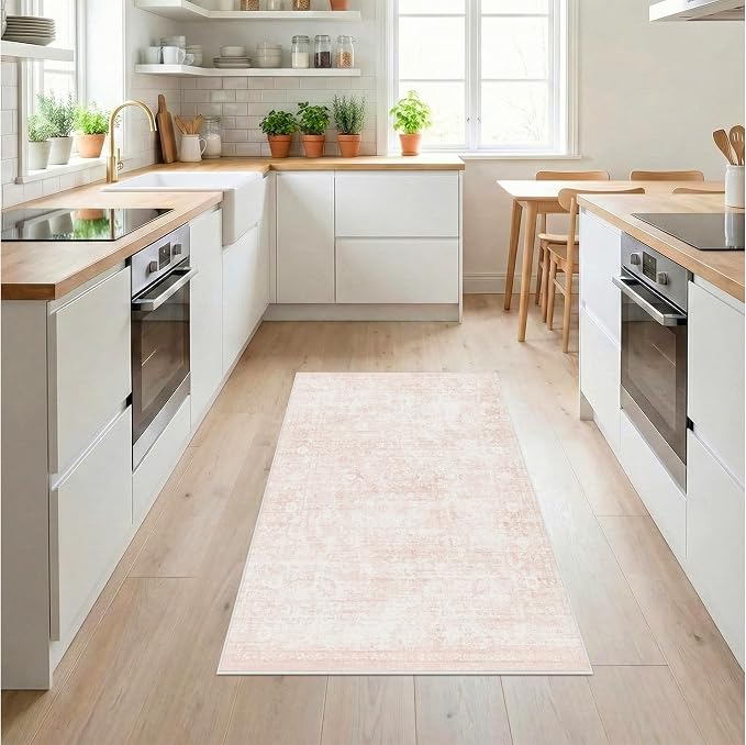 Homemate Washable Rug 3x5 Area Rugs - Vintage Faux Wool Rugs for Living Room Bedroom Dining Room - Non Slip Foldable Carpet Indoor Area Rug for Home Decor（3'x5', Pink