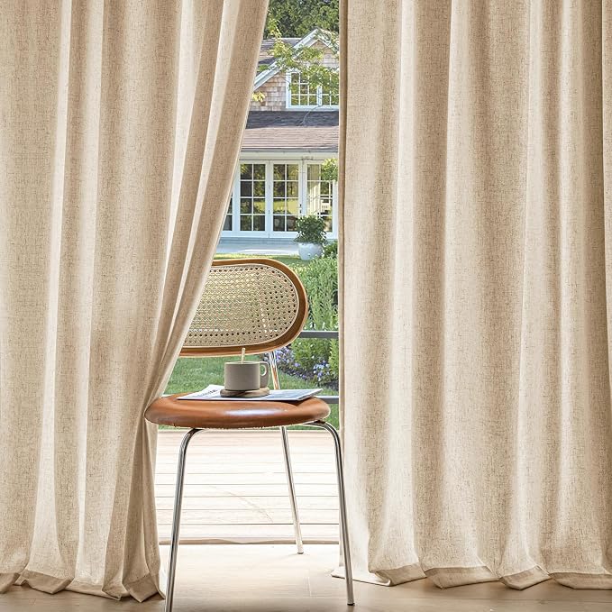 MIULEE Non-See-Through Privacy Linen Curtains 52W x 96L Inch Light Brown | 2 Panels, Light Filtering, Semi Sheer Window Curtains, Farmhouse Textured, Back Tab Drapes for Bedroom Living Room