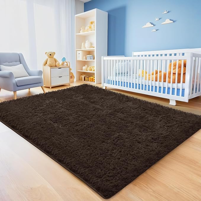 6x9 Brown Fluffy Shag Area Rugs for Living Room Bedroom Nursery | Ultra Soft Comfy, Large Fuzzy Shaggy Plush Carpet for Kids Boys Girls Teen Dorm, Modern Indoor Home Decor, Upgrade Non-Slip