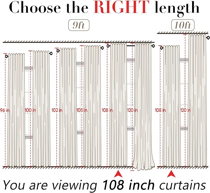 Extra Wide Curtains 70 In Width for 60 & 72 Inch Window,Pleated Back Tab Linen Semi Sheer Full Length Curtains for Living Room Sliding Glass Door 2 Panel Set,72x108,70x108,6FT x 108 Inches Long,Cream