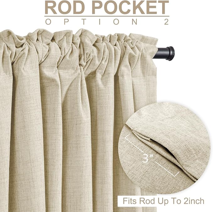 100% Blackout Shield Linen Blackout Curtains for Bedroom 72 Inches Long, Back Tab/Rod Pocket Living Room Drapes, Thermal Insulated Blackout Curtains 2 Panels Set, 50" W x 72" L, Cream Linen