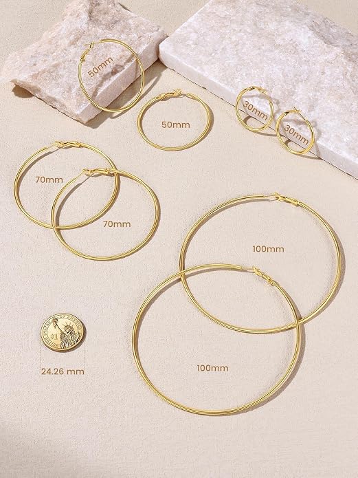 KeyStyle Gold Hoop Earrings for Women, Stainless Steel Hoops Earring Lightweight Loops, 2 mm Thick Hypoallergenic Circle Endless Thin Hoop (20/30/40/50/60/70/80/90/mm)