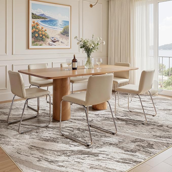 Area Rugs for Living Room: 12X15 Abstract Washable Rug Modern Neutral Large Soft Stain Resistant Non-Slip for Bedroom Dining Room Indoor Home Office Carpet - Brown