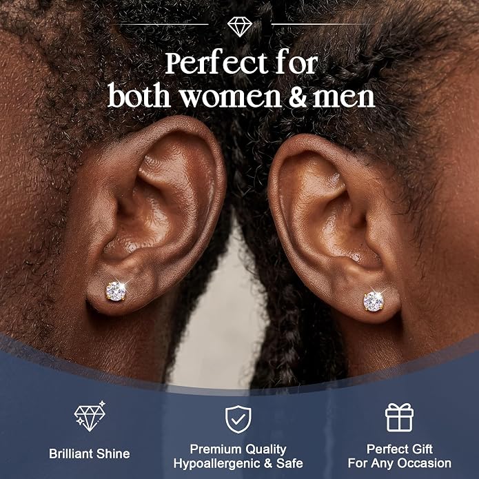 GEMQUEEN Moissanite Magnetic Earrings for Men Women : 18K White Gold Plated Hypoallergenic Stainless Steel Non Piercing Clip on Fake Earrings Studs Dainty Moissanite Earring Jewelry D Color VVS1