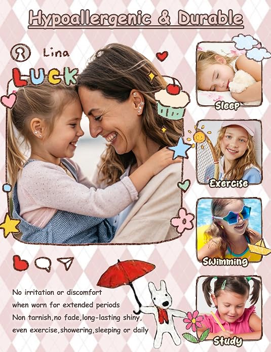 LOLIAS Hypoallergenic Flat Back Earrings for Women Girls-Surgical Stainless Steel Earrings for Sensitive Ears-Cute Flatback Stud Earring Set Small Hoops Cartilage Earring Stacks