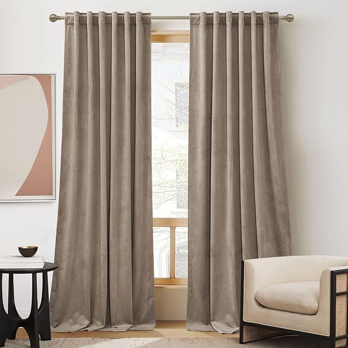RYB HOME Taupe Velvet Curtains for Bedroom Living Room, Thermal Insulated Privacy UV Heat Blocking Luxurious Soft Rod Pocket Back Tab Drapes for Nursery, 42" W x 63" L, 2 Panels