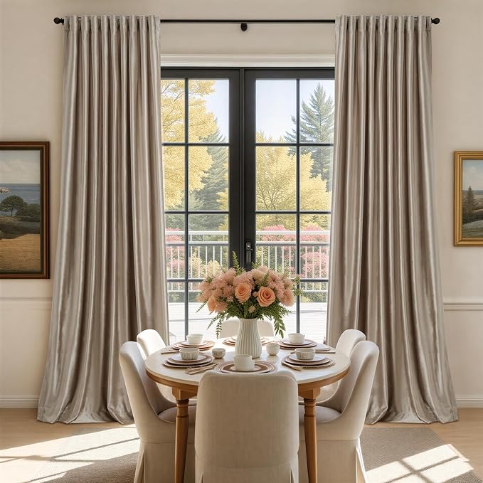 PRIMROSE Blackout Taupe Velvet Curtains, 96 inch Long, Set of 2 Panels, Liner Rod Pocket, Back Tab, Thermal, Room Darkening, Heavy Decorative Curtains for Living Room & Bedroom