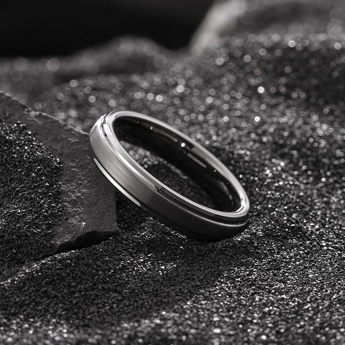 King Will Classic Tungsten Wedding Band for Men, 6/7/8/9/10mm Widths, Polished Finish Step Edge Matte Rings Comfort Fit