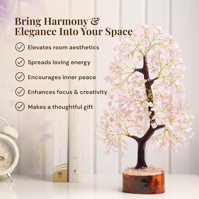Rose Quartz Tree – Natural Rose Quartz Crystal Bonsai for Positive Energy, Healing Stones, Office Desk Accessories, Pink Room Decor Aesthetic, Spiritual Gifts & Small Shelf Decor