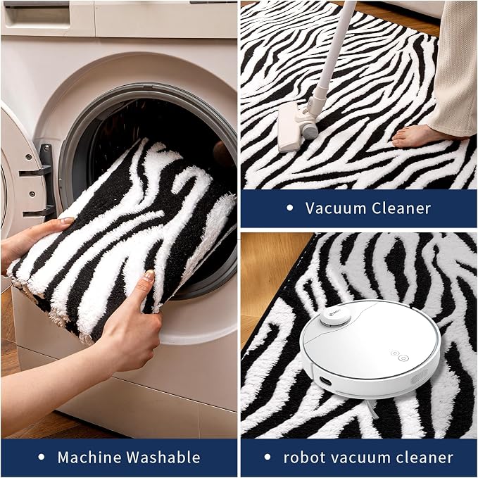 YIHOUSE 8x10 Ft Zebra Area Rugs, Abstract Modern Washable Black and White Striped Rug, Nonslip Non-Shedding Soft Carpet for Living Room Dining Room Office Playroom Home Decor