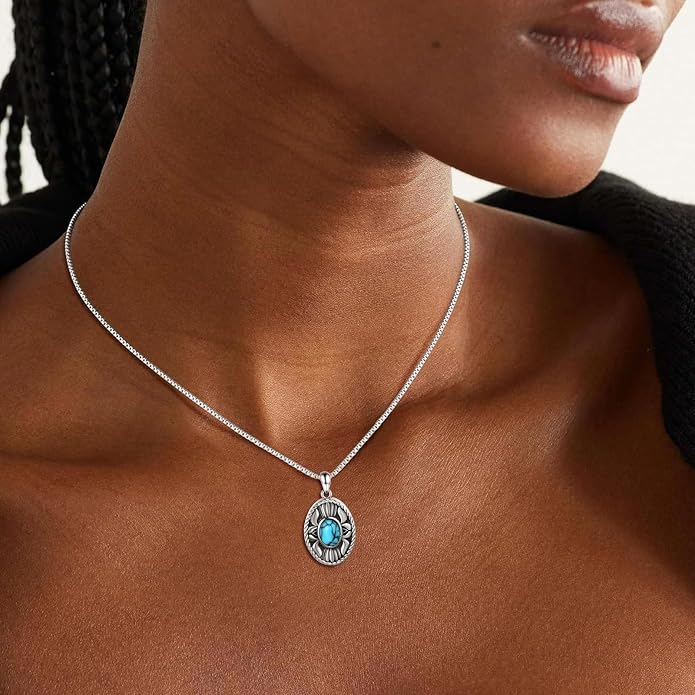 925 Sterling Silver Oval Turquoise Lockets Pendant that Holds Pictures Vintage Jewelry Memorial Gifts for Women