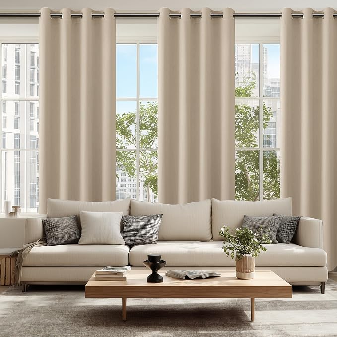 Hiasan Blackout Curtains for Bedroom, 52 x 84 Inches Long - Thermal Insulated & Light Blocking Window Curtains for Living Room, 2 Drape Panels Sewn with Tiebacks, Taupe