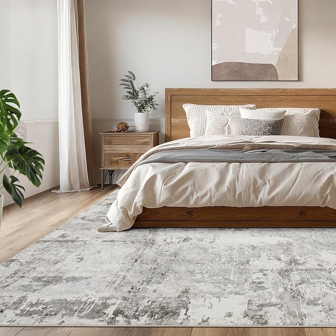 GarveeHome 8x10 Abstract Area Rugs Neutral Beige Washable Living Room Rug | Soft Low Pile Non Slip Accent Rug for Living Room, Bedroom, Dining Room, Modern Neutral Beige Indoor Carpet