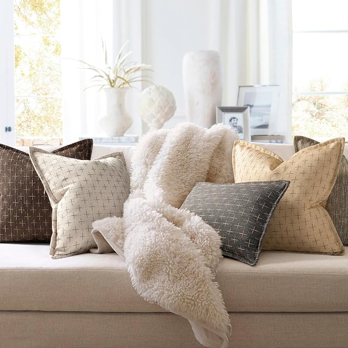 ZWJD Pillow Covers 18x18 Set of 2 Soft Polyester Textured Pillow Covers with Stylish Flange Edge Cozy Farmhouse Throw Pillows for Couch Bed Sofa Living Room
