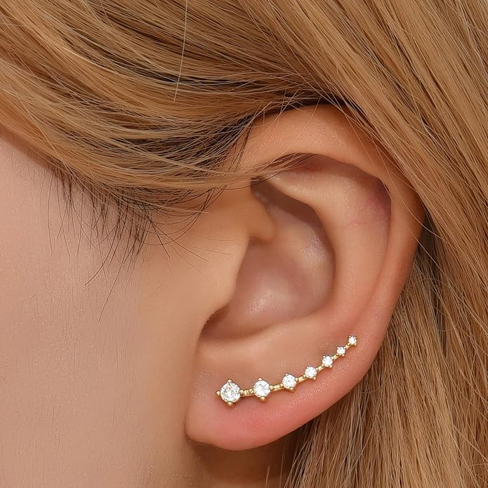 Climber Earrings for Women Ear Crawler Earrings Rose/White/Yellow Gold Plated Cubic Zirconia Birthstone Earring Gifts for Women
