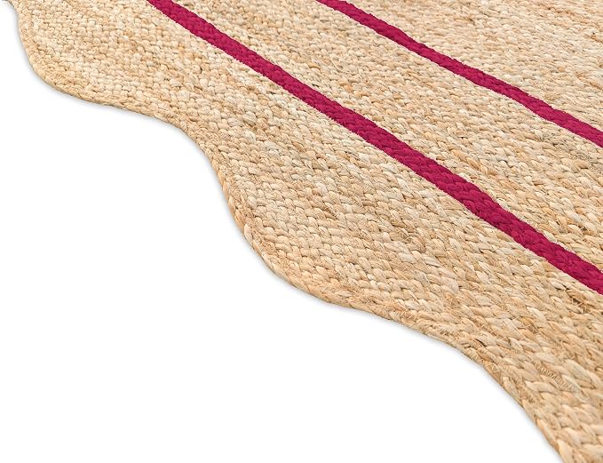 Wave Scalloped Natural Jute Runner Rug, Dark Pink (2'x6')
