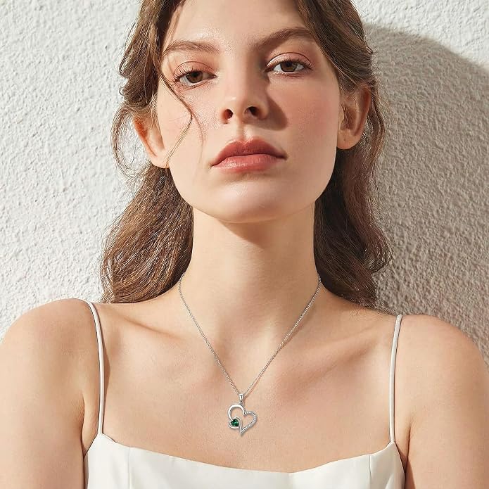 Heart Necklace 925 Sterling Silver Birthstone Necklace for Women Pendant Anniversary Birthday Jewelry Christmas Gifts for Mom Her Wife