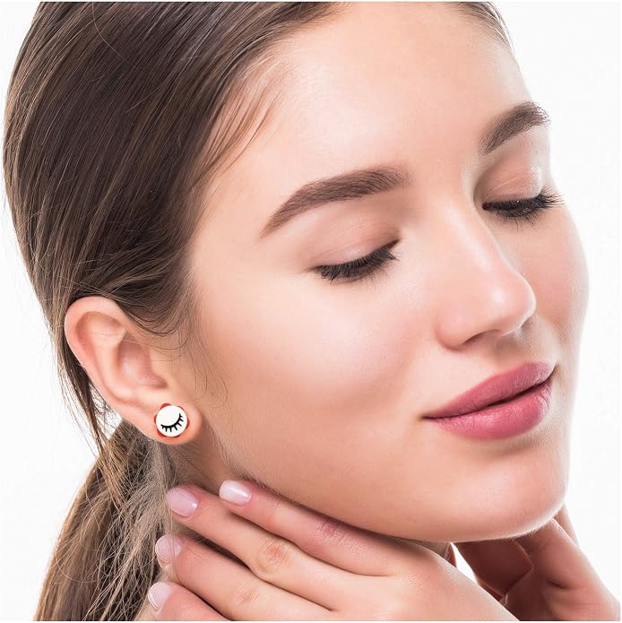 Eyelash Dot Brick Stud Earrings by Re-Do Bricks ® - Collectable Earrings - Hypoallergenic, Coquette, Original and Fun. Great gift idea for Teens, Girlfriends, Party Favors & Souvenirs. Minimalist.