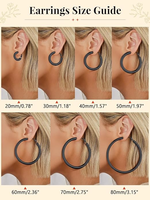 FaithHeart Chunky Hoop Earrings for Women, Silver/Black/14K Gold Plated Stainless Steel Earrings 5mm Thick Hollow Tube Hoops Hypoallergenic Lightweight Earring 20/30/40/50/60/70/80mm