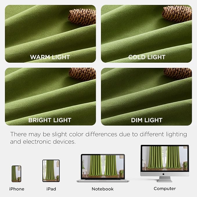 Joydeco 100% Blackout Velvet Curtains Moss Green 120 Inch Grommet Top | Luxury Thermal Insulated Velvet Curtains for Bedroom Living Room, Soundproof Blackout Window Drapes