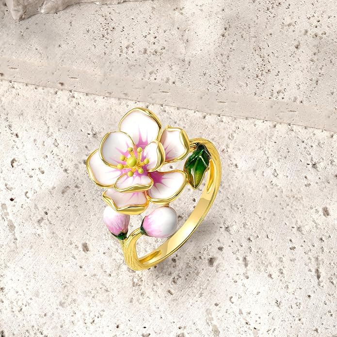 Santuzza 925 Sterling Silver Enamel Flower Statement Ring for Women